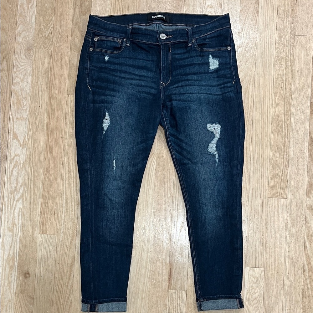Express Dark Wash Distressed Stretch Legging Jeans